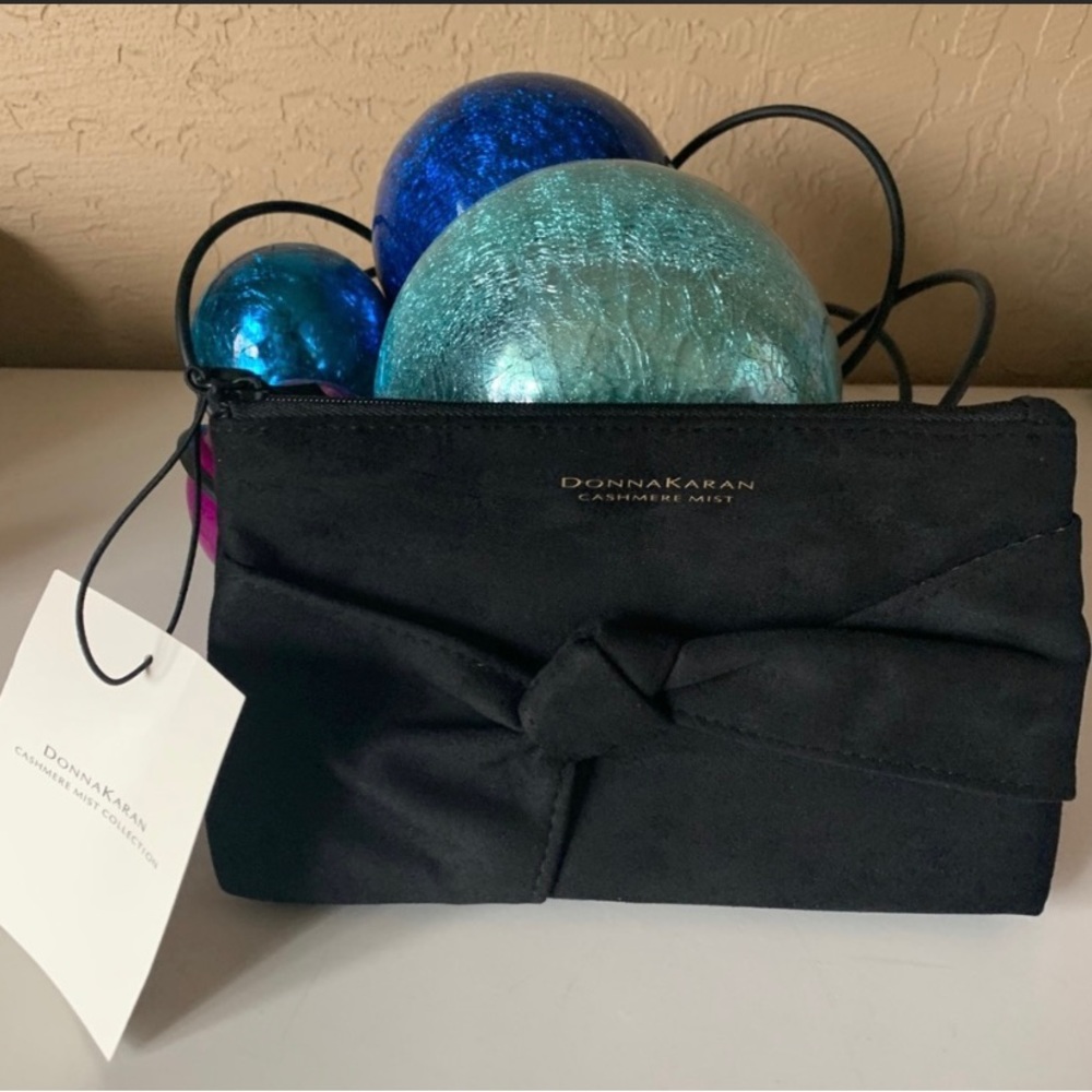 NWT Donna Karan Black Suede Cosmetics Bag
